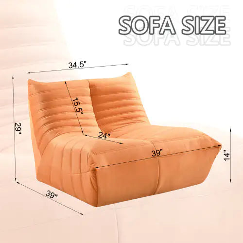 Fireside Chair, Large Bean Bag Chair For Adults, Lazy Floor Sofa For Home, Playing Bean Bag Chair, One-piece High Resilience Sponge, Flannelette Fabric, Orange
